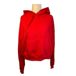 H&M Divided Cropped Hoodie Sweatshirt Red Fleece Boxy Long Sleeve Pull-Over S